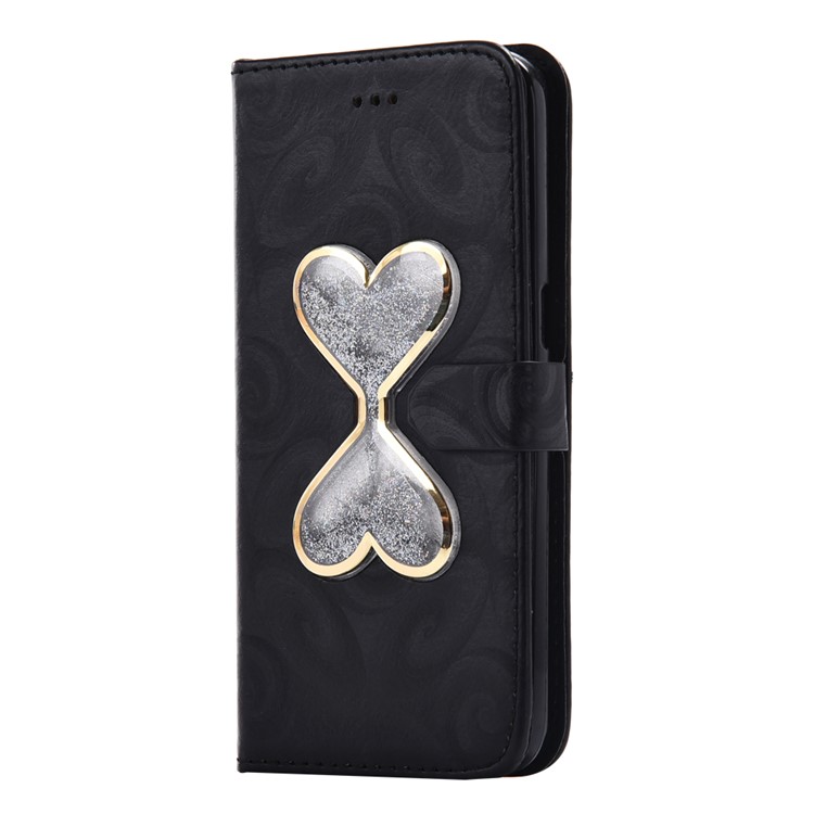 Spiral Texture Double-heart Quick Sand Leather Wallet Mobile Case for Samsung Galaxy S7 G930 - Black-2