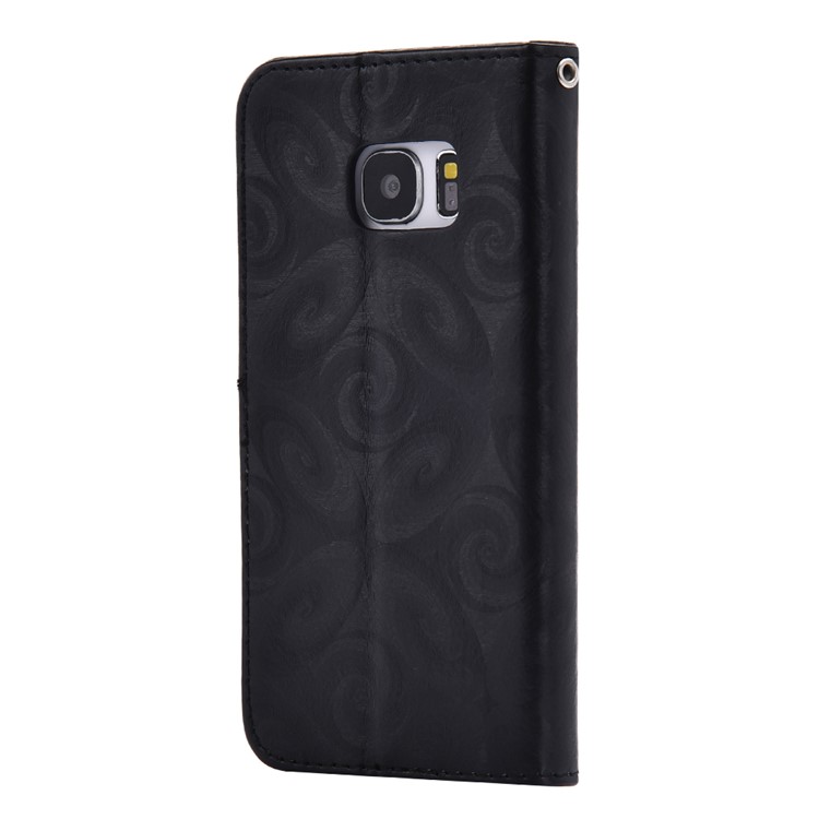 Spiral Texture Double-heart Quick Sand Leather Wallet Mobile Case for Samsung Galaxy S7 G930 - Black-3
