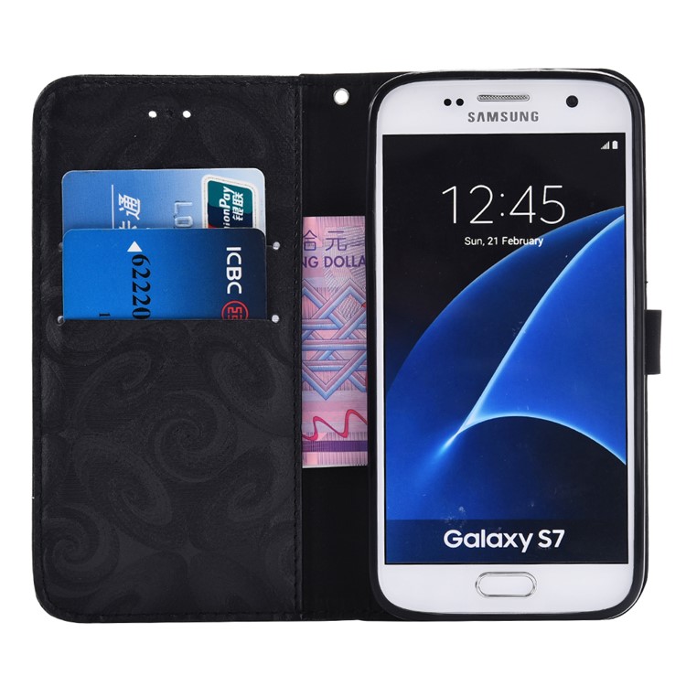 Spiral Texture Double-heart Quick Sand Leather Wallet Mobile Case for Samsung Galaxy S7 G930 - Black-4