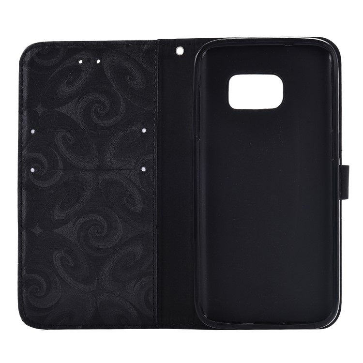 Spiral Texture Double-heart Quick Sand Leather Wallet Mobile Case for Samsung Galaxy S7 G930 - Black-5