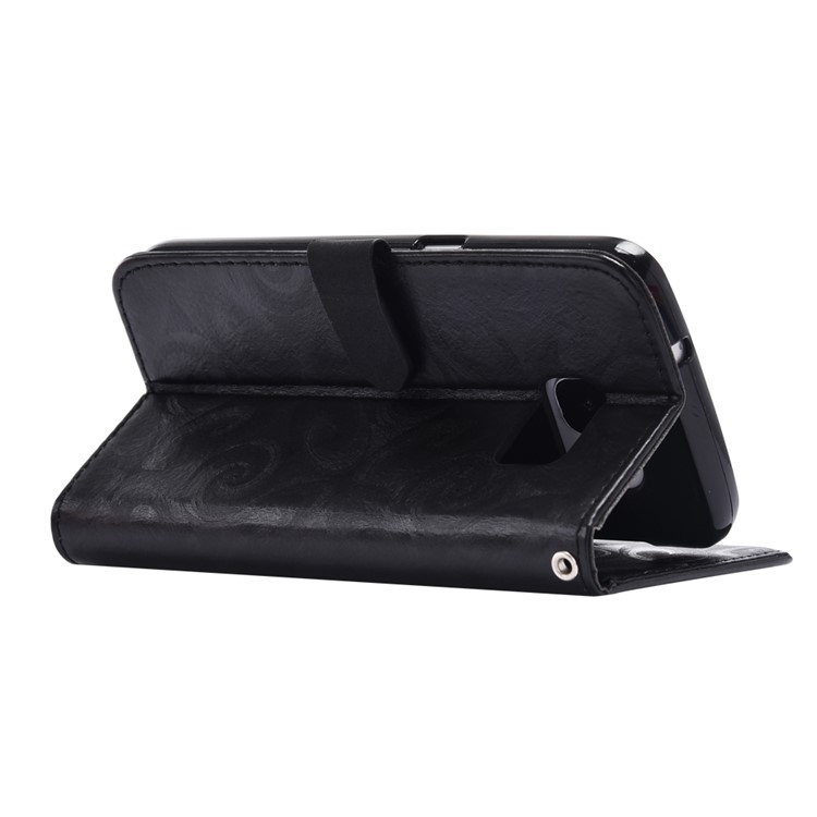 Spiral Texture Double-heart Quick Sand Leather Wallet Mobile Case for Samsung Galaxy S7 G930 - Black-6