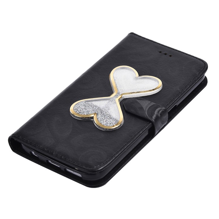 Spiral Texture Double-heart Quick Sand Leather Wallet Mobile Case for Samsung Galaxy S7 G930 - Black-7