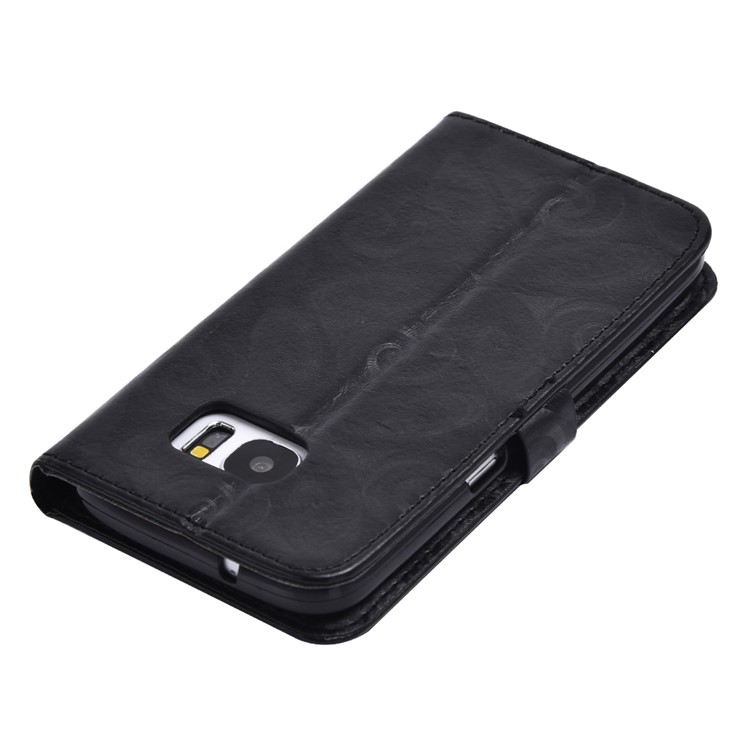 Spiral Texture Double-heart Quick Sand Leather Wallet Mobile Case for Samsung Galaxy S7 G930 - Black-8