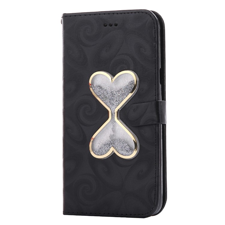 Double-heart Dynamic Quick Sand Spiral Texture Leather Wallet Case for Samsung Galaxy J7 (2016) J710 - Black-2