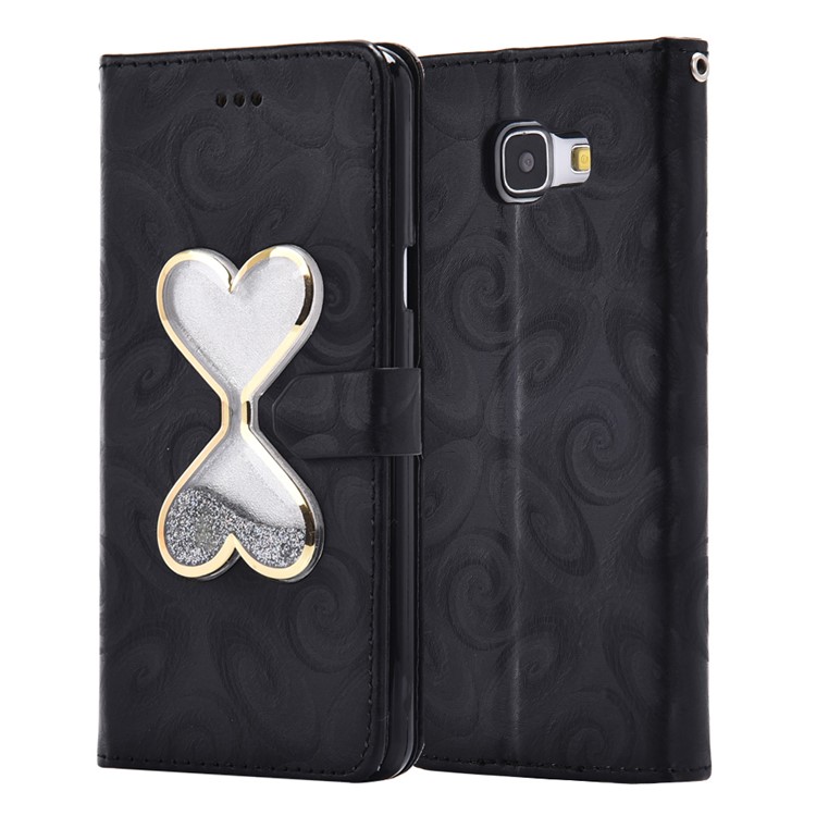 Dynamic Dual-heart Quick Sand Spiral Texture Leather Wallet Case for Samsung Galaxy A5 SM-A510F (2016) - Black-2