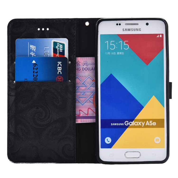 Dynamic Dual-heart Quick Sand Spiral Texture Leather Wallet Case for Samsung Galaxy A5 SM-A510F (2016) - Black-6