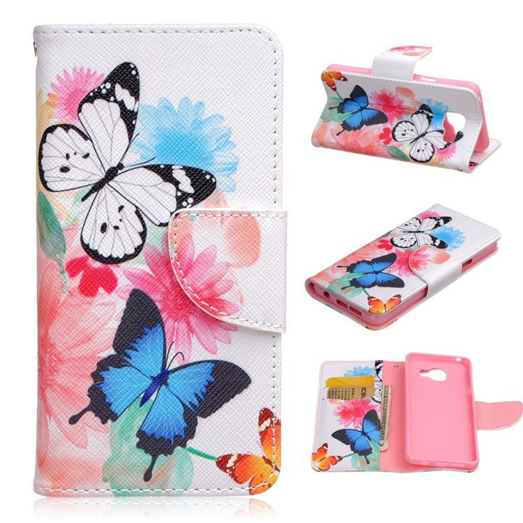 Patterned PU Leather Wallet Case for Samsung Galaxy A3 A310F (2016) - Beautiful Butterflies and Flowers-1