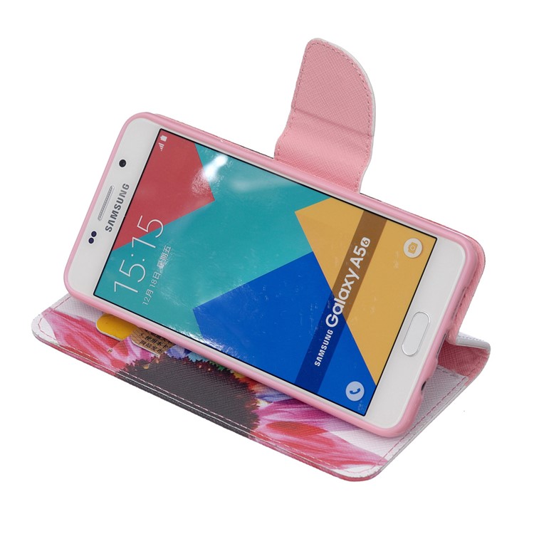 Patterned Leather Wallet Mobile Cover for Samsung Galaxy A5 SM-A510F (2016) - Colorful Sunflower-5