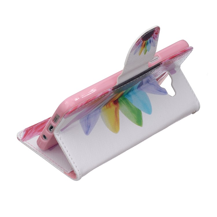 Patterned Leather Wallet Mobile Cover for Samsung Galaxy A5 SM-A510F (2016) - Colorful Sunflower-6