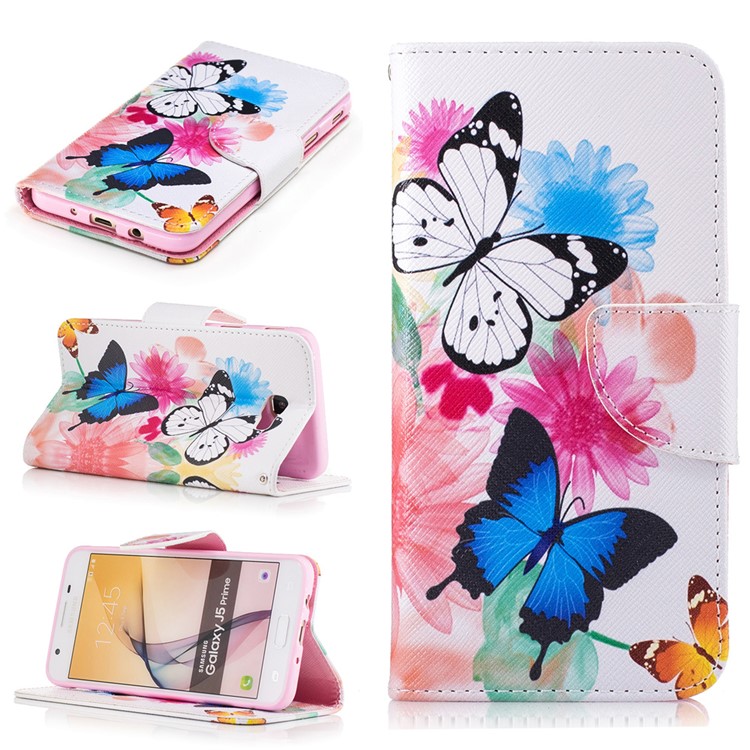 Wallet Leather Stand Case for Samsung Galaxy J5 Prime/On5 2016 - Butterfly Pattern-1