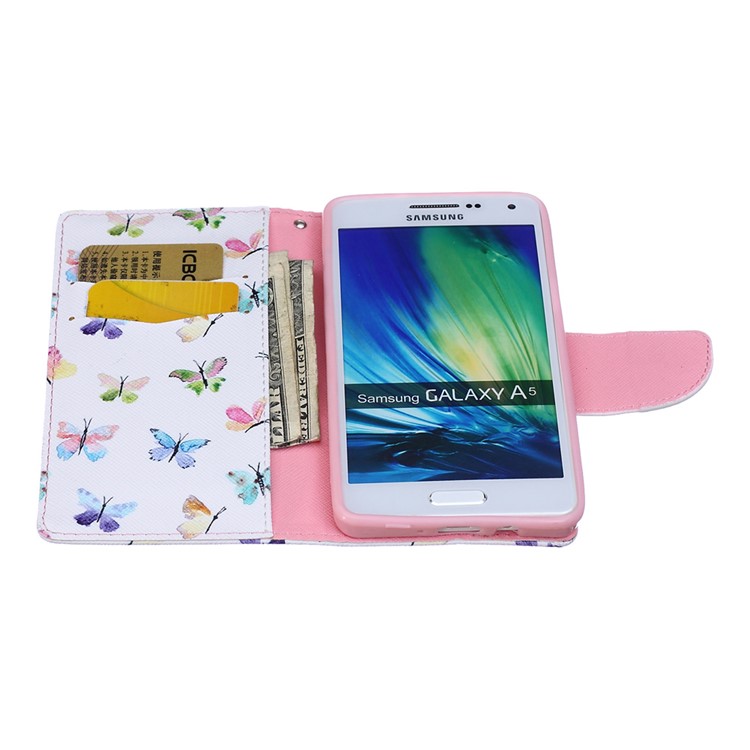 Patterned Leather Wallet Shell for Samsung Galaxy A5 SM-A500F - Many Colorful Butterflies-5