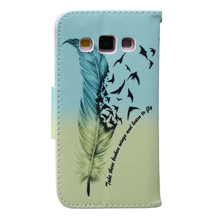 Wallet Leather Stand Case for Samsung Galaxy A3 SM-A300F - Feather Pattern-3