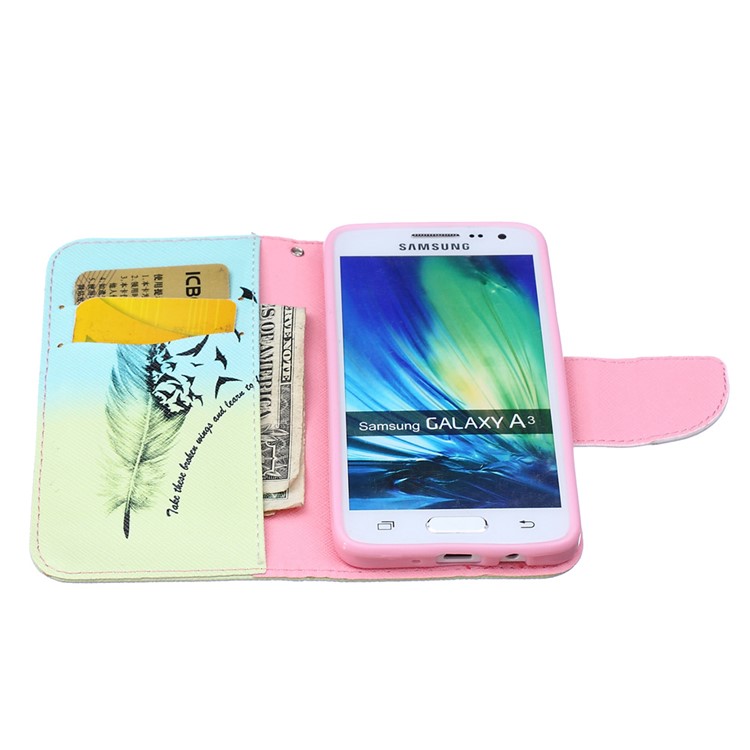 Wallet Leather Stand Case for Samsung Galaxy A3 SM-A300F - Feather Pattern-5