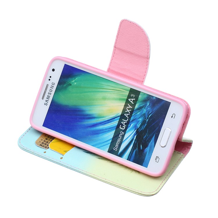 Wallet Leather Stand Case for Samsung Galaxy A3 SM-A300F - Feather Pattern-6