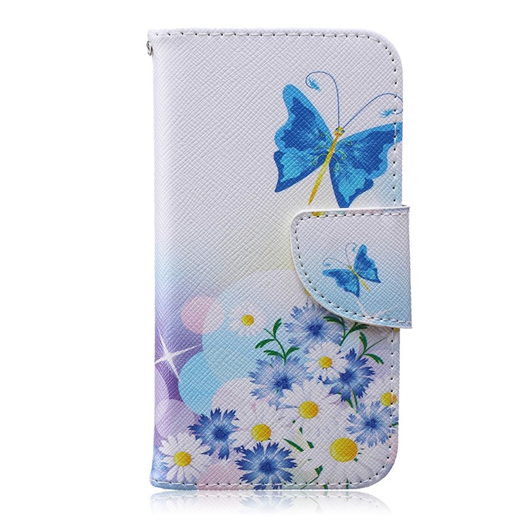 

Кожаный Чехол Для Кошелька С Подставкой Для Галактики Samsung A3 SM-A300F - Голубая Бабочка И Цветы, Galaxy A3 (2014)