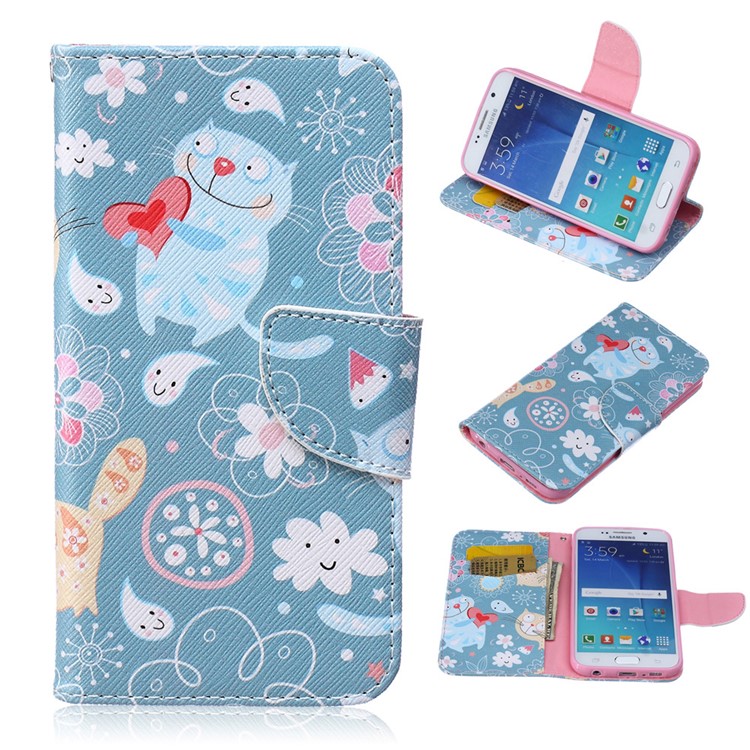 Pattern Printing Leather Wallet Case for Samsung Galaxy S6 SM-G920 - Cartoon Pattern-1