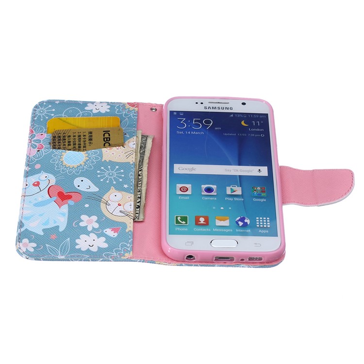 Pattern Printing Leather Wallet Case for Samsung Galaxy S6 SM-G920 - Cartoon Pattern-5