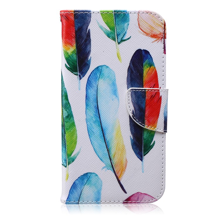 Printing Pattern Leather Wallet Cover for Samsung Galaxy J7 SM-J700F - Colorful Feathers-1
