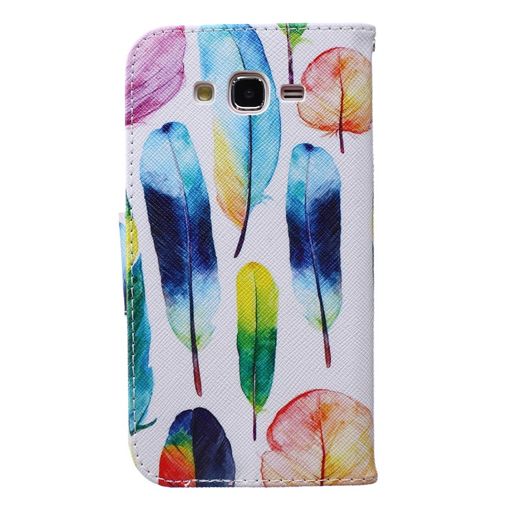 Printing Pattern Leather Wallet Cover for Samsung Galaxy J7 SM-J700F - Colorful Feathers-2