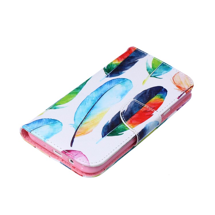Printing Pattern Leather Wallet Cover for Samsung Galaxy J7 SM-J700F - Colorful Feathers-4