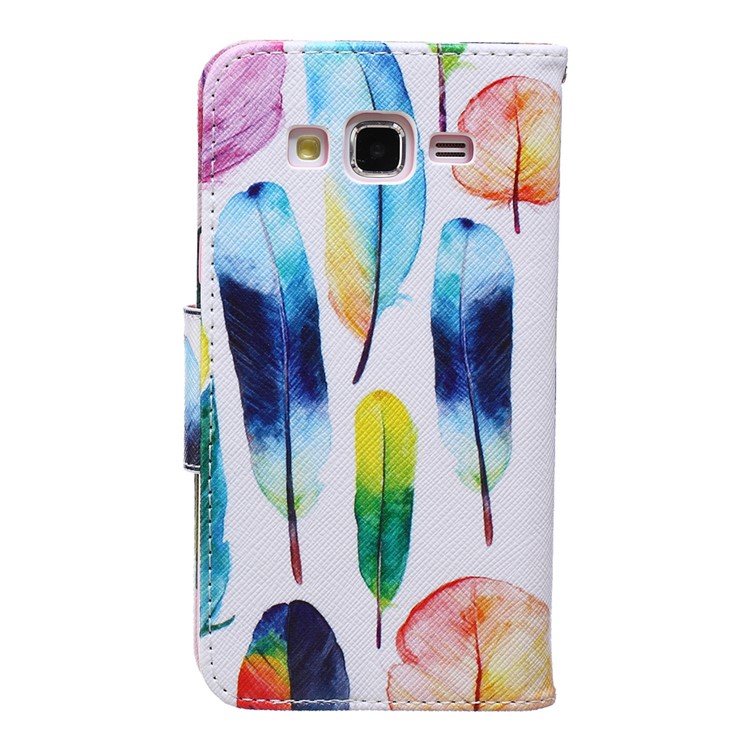 Pattern Printing Leather Wallet Mobile Case for Samsung Galaxy J5 SM-J500F - Colorized Feathers-3