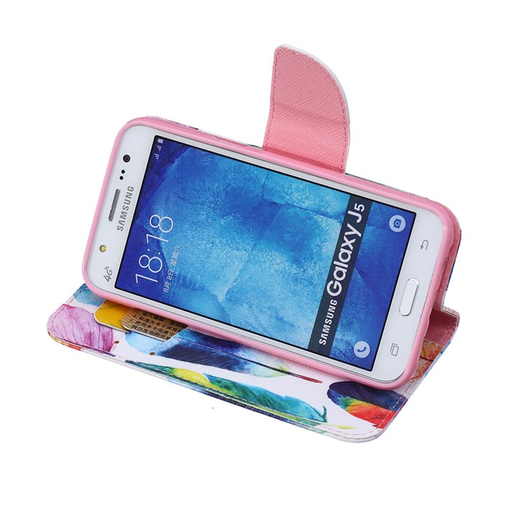 Pattern Printing Leather Wallet Mobile Case for Samsung Galaxy J5 SM-J500F - Colorized Feathers-7