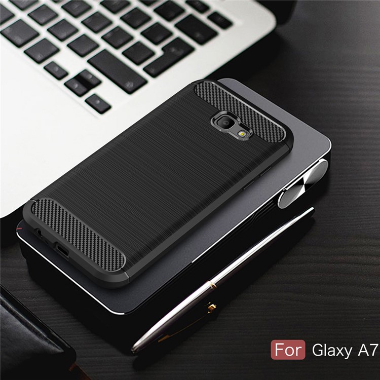 Carbon Fiber Brushed TPU Shockproof Case for Samsung Galaxy A7 (2017) SM-A720F - Black-10