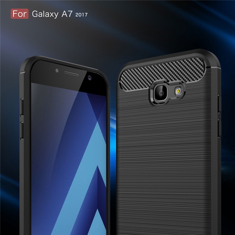 Carbon Fiber Brushed TPU Shockproof Case for Samsung Galaxy A7 (2017) SM-A720F - Black-3