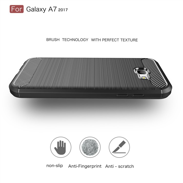Carbon Fiber Brushed TPU Shockproof Case for Samsung Galaxy A7 (2017) SM-A720F - Black-4