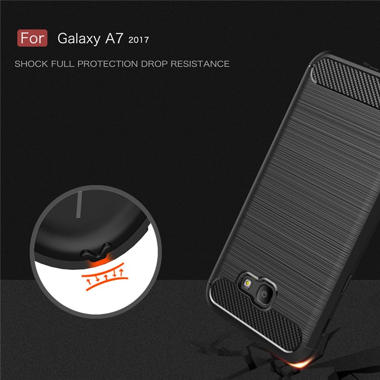 Carbon Fiber Brushed TPU Shockproof Case for Samsung Galaxy A7 (2017) SM-A720F - Black-7