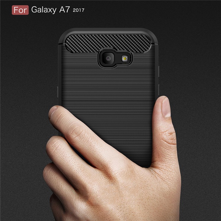 Carbon Fiber Brushed TPU Shockproof Case for Samsung Galaxy A7 (2017) SM-A720F - Black-9