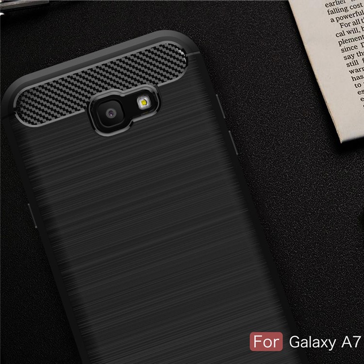 Brushed Carbon Fiber TPU Back Phone Case for Samsung Galaxy A7 (2017) SM-A720F - Grey-2