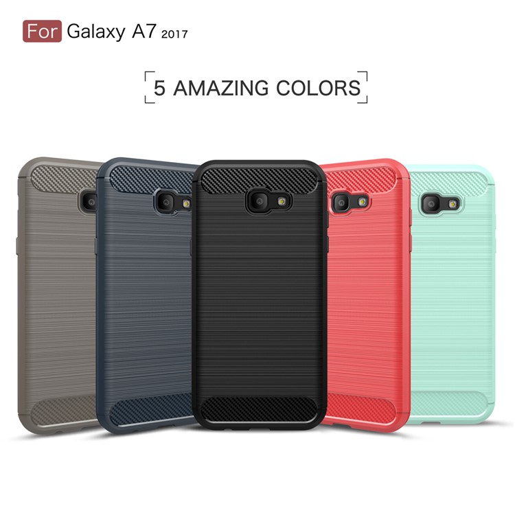 Brushed Carbon Fiber TPU Back Phone Case for Samsung Galaxy A7 (2017) SM-A720F - Grey-3