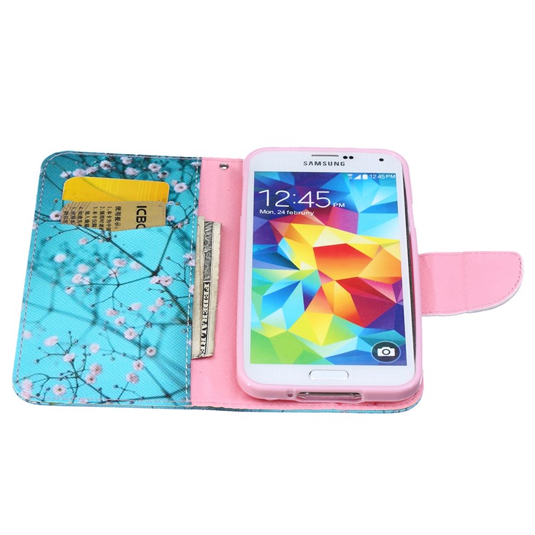 Patterned Wallet Leather Case for Samsung Galaxy S5 G900 - Pink Floret-4