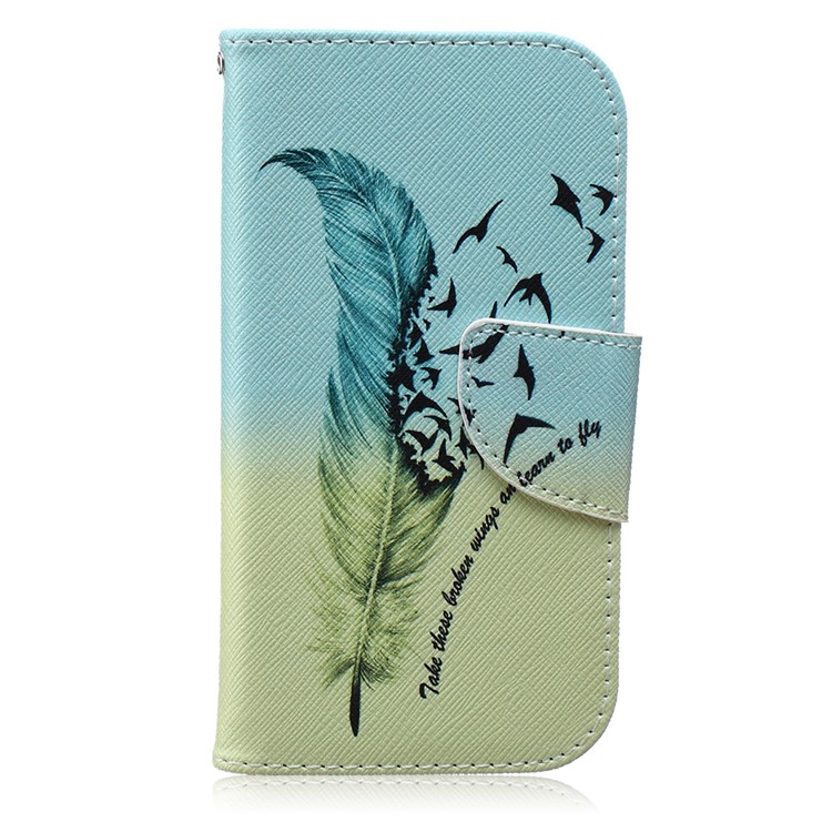 Patterned Wallet Leather Case for Samsung Galaxy S4 I9500 I9502 I9505 - Feather and Flying Birds-2