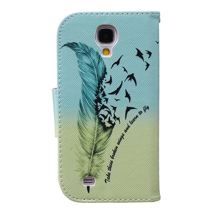 Patterned Wallet Leather Case for Samsung Galaxy S4 I9500 I9502 I9505 - Feather and Flying Birds-3