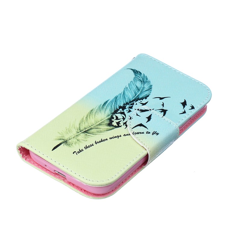 Patterned Wallet Leather Case for Samsung Galaxy S4 I9500 I9502 I9505 - Feather and Flying Birds-5