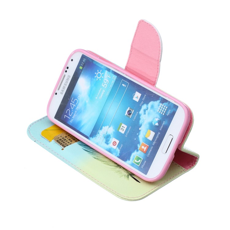 Patterned Wallet Leather Case for Samsung Galaxy S4 I9500 I9502 I9505 - Feather and Flying Birds-6