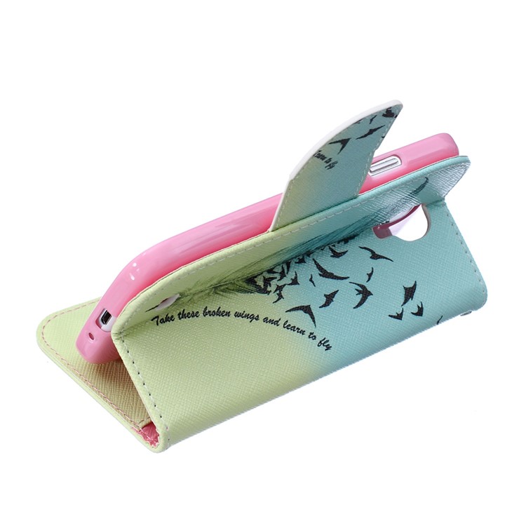 Patterned Wallet Leather Case for Samsung Galaxy S4 I9500 I9502 I9505 - Feather and Flying Birds-7