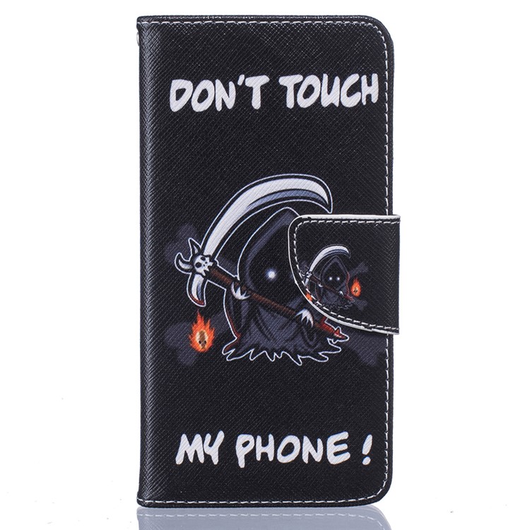 Patterned Leather Wallet Case for Samsung Galaxy Grand Prime SM-G530 - Warning Words and Comic Figure-2