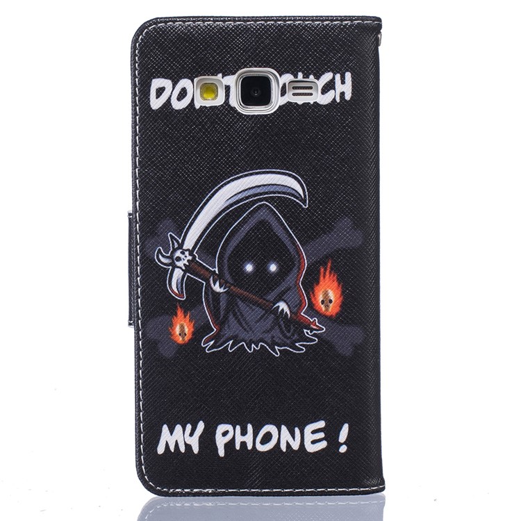 Patterned Leather Wallet Case for Samsung Galaxy Grand Prime SM-G530 - Warning Words and Comic Figure-3