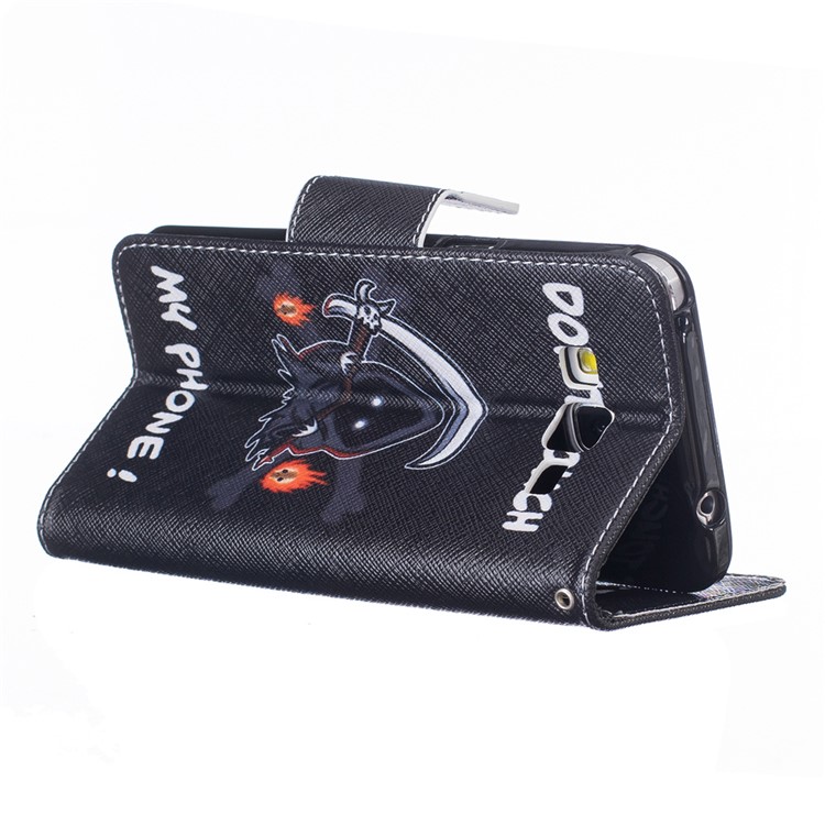 Patterned Leather Wallet Case for Samsung Galaxy Grand Prime SM-G530 - Warning Words and Comic Figure-5