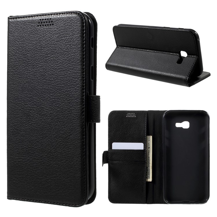 Litchi Skin Leather Wallet Stand Phone Case for Samsung Galaxy A7 (2017) A720 - Black-1