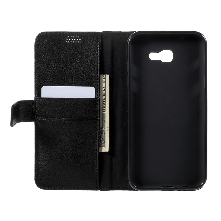 Litchi Skin Leather Wallet Stand Phone Case for Samsung Galaxy A7 (2017) A720 - Black-5
