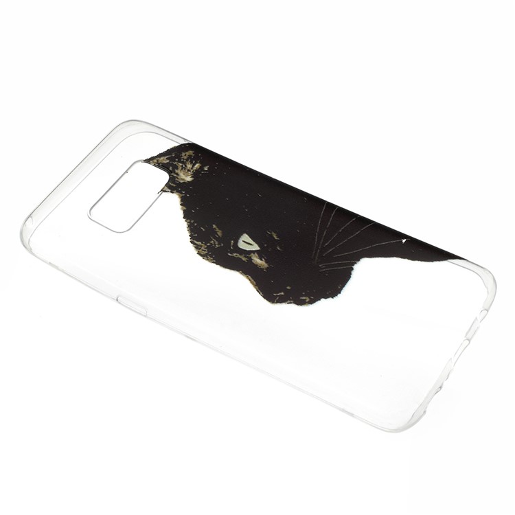 For Samsung Galaxy S8 Patterned Clear TPU Case Cover - Black Cat Head-2