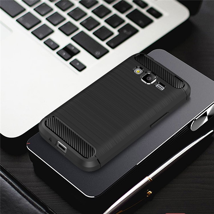 Carbon Fibre Brushed TPU Shell for Samsung Galaxy J1 mini prime - Black-10
