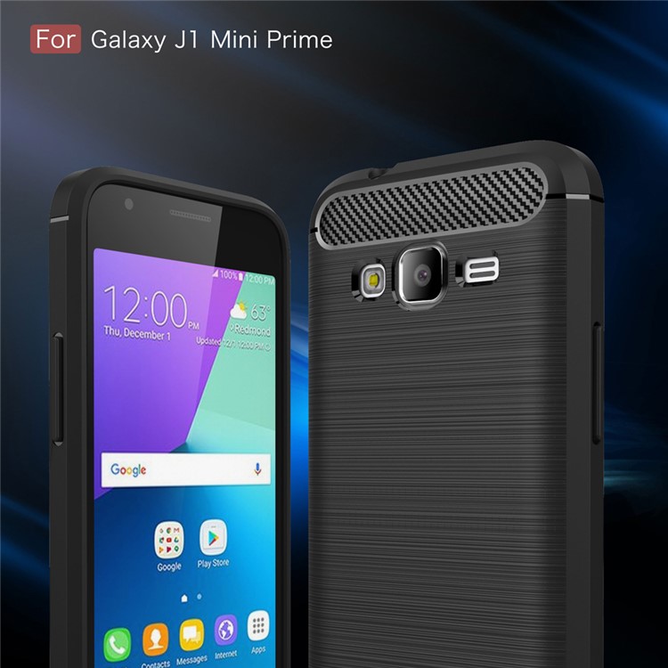 Carbon Fibre Brushed TPU Shell for Samsung Galaxy J1 mini prime - Black-3