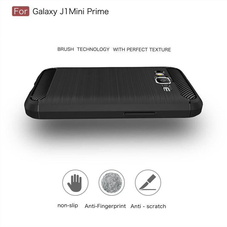 Carbon Fibre Brushed TPU Shell for Samsung Galaxy J1 mini prime - Black-4