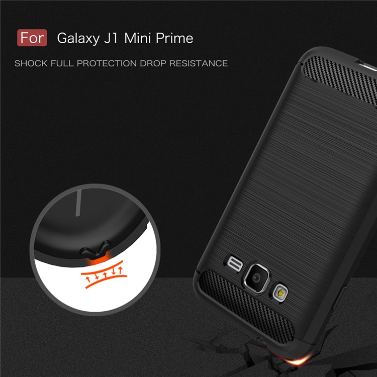 Carbon Fibre Brushed TPU Shell for Samsung Galaxy J1 mini prime - Black-7