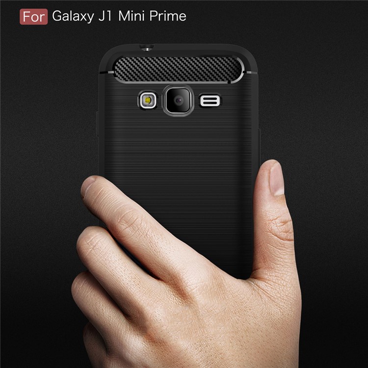 Carbon Fibre Brushed TPU Shell for Samsung Galaxy J1 mini prime - Black-9